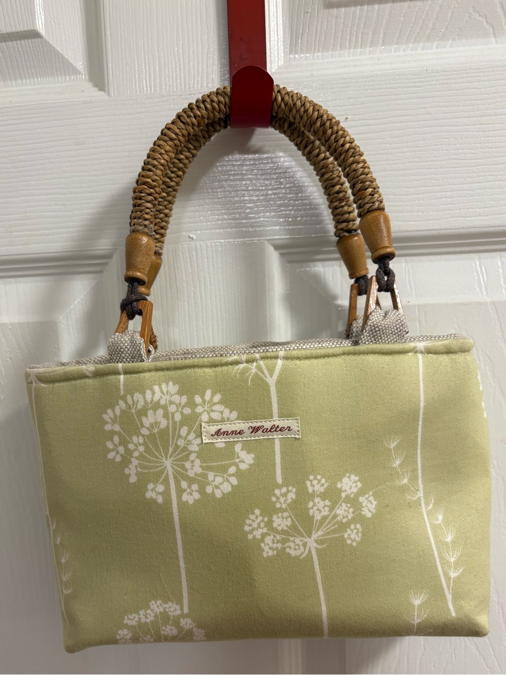 Anne Walter fabric handbag with rattan handles